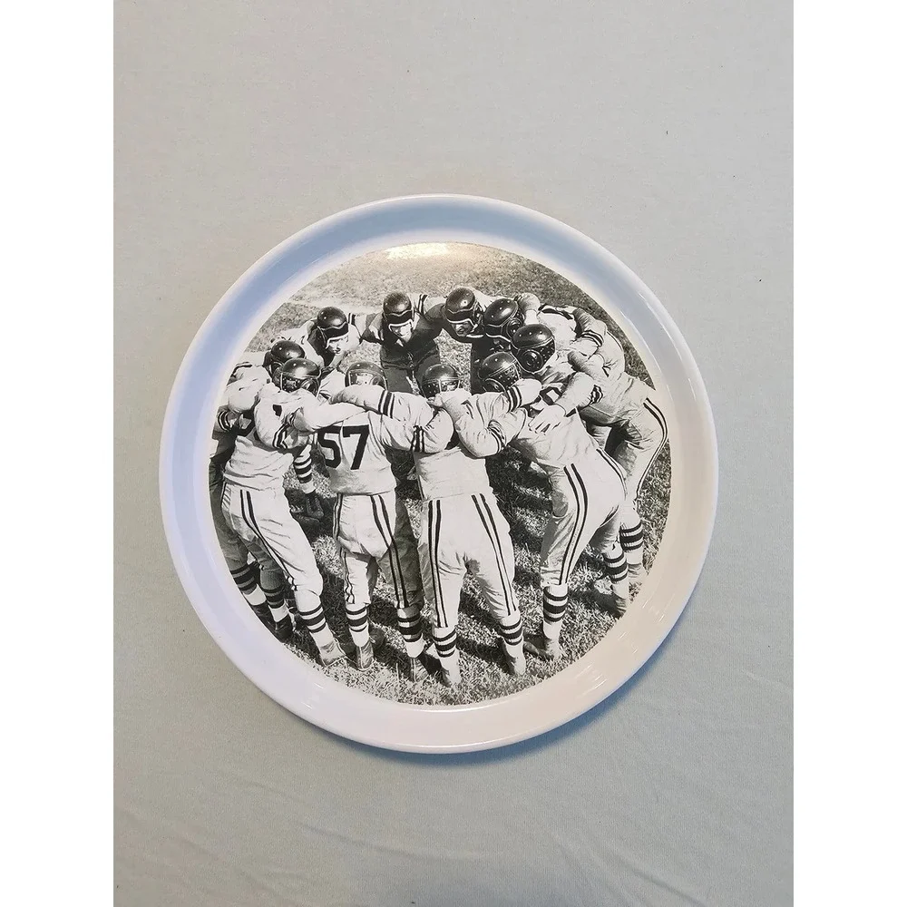 Pottery Barn Football Huddle Dinner Plate Vintage Style Black White 9 Inch